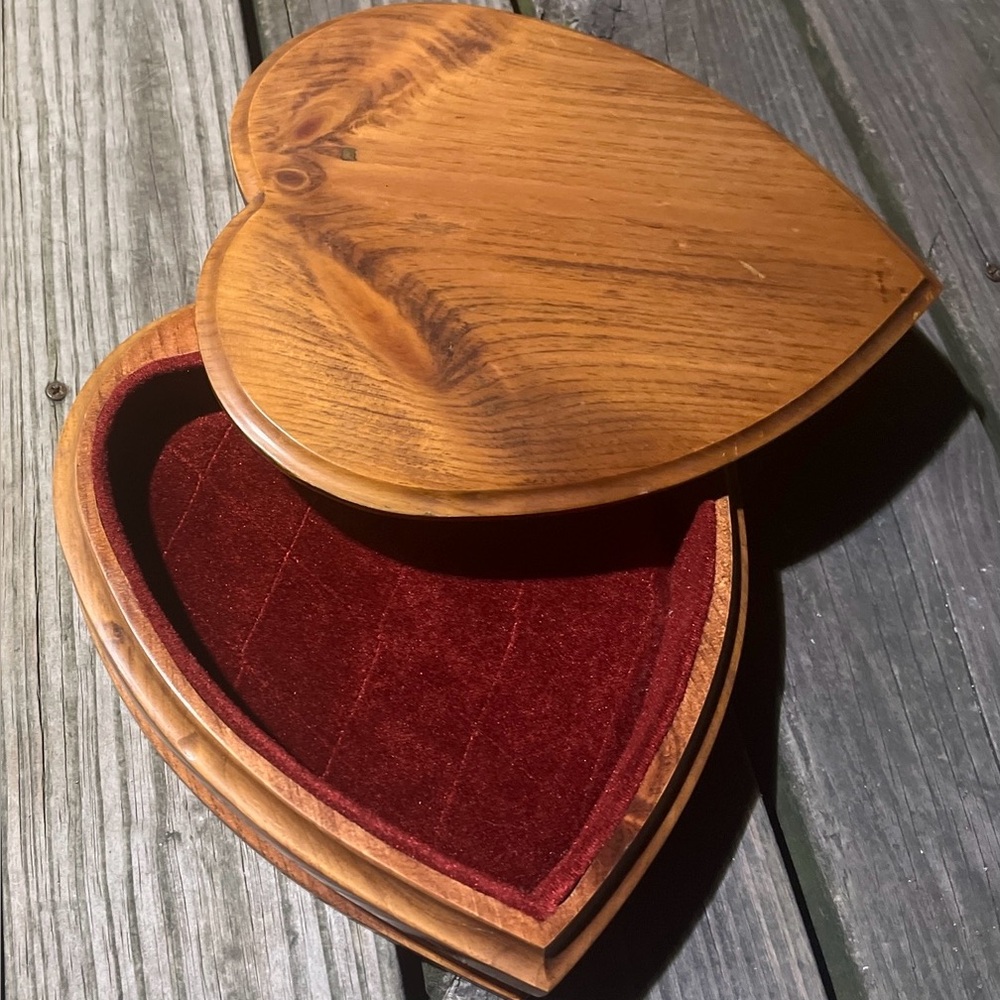 Vintage Wooden Heart Shaped Box with Swivel Lid